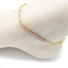 Oro Laminado Fancy Anklet, Gold Filled Style Paperclip and Baguette Design, with Pink Cubic Zirconia, Polished, Golden Finish, 03.130.0011.3.10 (04 MM Thickness, 10 Inches Length)