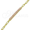 Oro Laminado Fancy Anklet, Gold Filled Style Paperclip and Baguette Design, with Pink Cubic Zirconia, Polished, Golden Finish, 03.130.0011.3.10 (04 MM Thickness, 10 Inches Length)