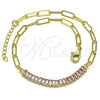 Oro Laminado Fancy Anklet, Gold Filled Style Paperclip and Baguette Design, with Pink Cubic Zirconia, Polished, Golden Finish, 03.130.0011.3.10 (04 MM Thickness, 10 Inches Length)