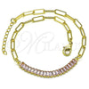 Oro Laminado Fancy Anklet, Gold Filled Style Paperclip and Baguette Design, with Pink Cubic Zirconia, Polished, Golden Finish, 03.130.0011.3.10 (04 MM Thickness, 10 Inches Length)
