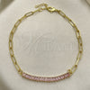 Oro Laminado Fancy Anklet, Gold Filled Style Paperclip and Baguette Design, with Pink Cubic Zirconia, Polished, Golden Finish, 03.130.0011.3.10 (04 MM Thickness, 10 Inches Length)