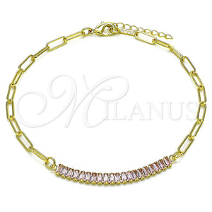 Gold Filled Anklet — Fancy Anklet Paperclip and Baguette Design with Pink — main product view — SKU 152889 | Oro Laminado tobillera — elegante Anklet Paperclip and Baguette diseño with Pink — SKU 152889