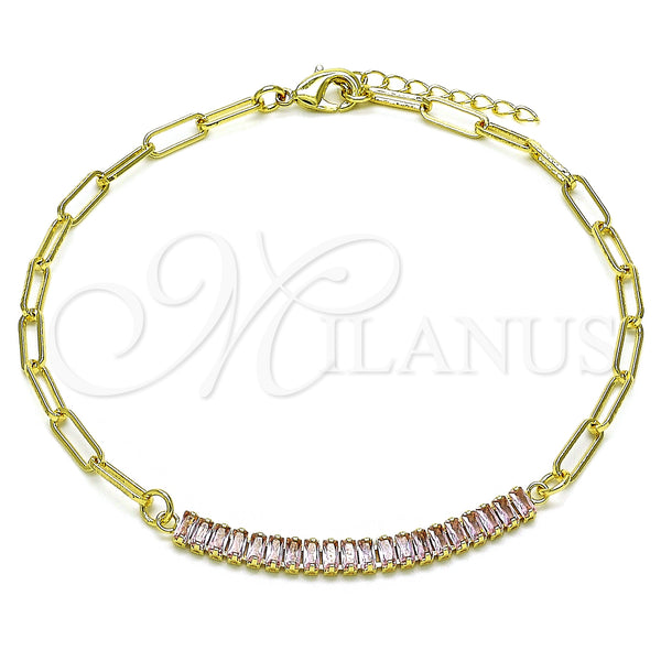 Gold Filled Anklet — Fancy Anklet Paperclip and Baguette Design with Pink — main product view — SKU 152889 | Oro Laminado tobillera — elegante Anklet Paperclip and Baguette diseño with Pink — SKU 152889