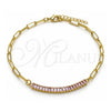 Oro Laminado Fancy Anklet, Gold Filled Style Paperclip and Baguette Design, with Pink Cubic Zirconia, Polished, Golden Finish, 03.130.0011.3.10 (04 MM Thickness, 10 Inches Length)