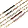 Oro Laminado Fancy Anklet, Gold Filled Style Paperclip and Baguette Design, with Pink Cubic Zirconia, Polished, Golden Finish, 03.130.0011.3.10 (04 MM Thickness, 10 Inches Length)
