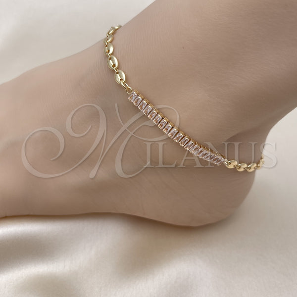 Gold Filled Anklet — Fancy Anklet Puff Mariner and Baguette Design with — alternate product view — SKU 152890 | Oro Laminado tobillera — elegante Anklet Puff Mariner and Baguette diseño with — SKU 152890