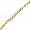 Oro Laminado Fancy Anklet, Gold Filled Style Puff Mariner and Baguette Design, with White Cubic Zirconia, Polished, Golden Finish, 03.130.0013.10 (05 MM Thickness, 10 Inches Length)