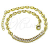 Oro Laminado Fancy Anklet, Gold Filled Style Puff Mariner and Baguette Design, with White Cubic Zirconia, Polished, Golden Finish, 03.130.0013.10 (05 MM Thickness, 10 Inches Length)