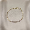 Oro Laminado Fancy Anklet, Gold Filled Style Puff Mariner and Baguette Design, with White Cubic Zirconia, Polished, Golden Finish, 03.130.0013.10 (05 MM Thickness, 10 Inches Length)