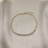 Oro Laminado Fancy Anklet, Gold Filled Style Puff Mariner and Baguette Design, with White Cubic Zirconia, Polished, Golden Finish, 03.130.0013.10 (05 MM Thickness, 10 Inches Length)