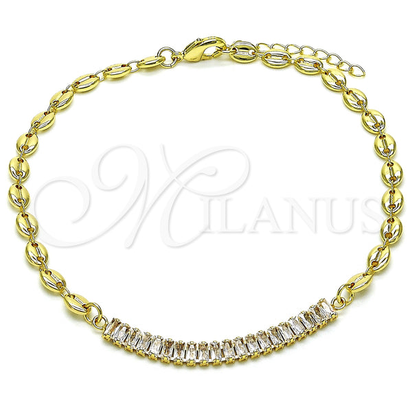 Gold Filled Anklet — Fancy Anklet Puff Mariner and Baguette Design with — main product view — SKU 152890 | Oro Laminado tobillera — elegante Anklet Puff Mariner and Baguette diseño with — SKU 152890