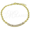 Oro Laminado Fancy Anklet, Gold Filled Style Puff Mariner and Baguette Design, with White Cubic Zirconia, Polished, Golden Finish, 03.130.0013.10 (05 MM Thickness, 10 Inches Length)