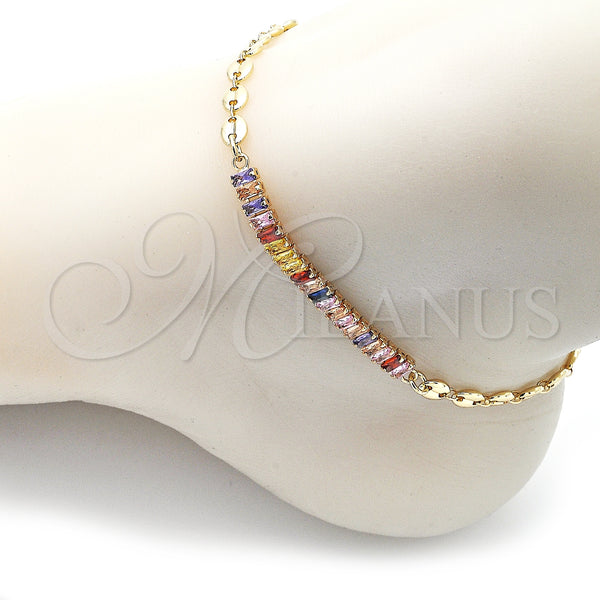 Gold Filled Anklet — Fancy Anklet Puff Mariner and Baguette Design with — alternate product view — SKU 152891 | Oro Laminado tobillera — elegante Anklet Puff Mariner and Baguette diseño with — SKU 152891