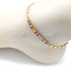 Oro Laminado Fancy Anklet, Gold Filled Style Puff Mariner and Baguette Design, with Multicolor Cubic Zirconia, Polished, Golden Finish, 03.130.0013.1.10 (05 MM Thickness, 10 Inches Length)