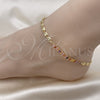 Oro Laminado Fancy Anklet, Gold Filled Style Puff Mariner and Baguette Design, with Multicolor Cubic Zirconia, Polished, Golden Finish, 03.130.0013.1.10 (05 MM Thickness, 10 Inches Length)