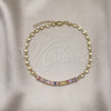Oro Laminado Fancy Anklet, Gold Filled Style Puff Mariner and Baguette Design, with Multicolor Cubic Zirconia, Polished, Golden Finish, 03.130.0013.1.10 (05 MM Thickness, 10 Inches Length)