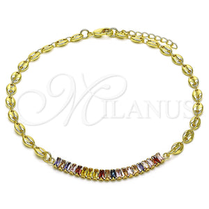 Gold Filled Anklet — Fancy Anklet Puff Mariner and Baguette Design with — main product view — SKU 152891 | Oro Laminado tobillera — elegante Anklet Puff Mariner and Baguette diseño with — SKU 152891