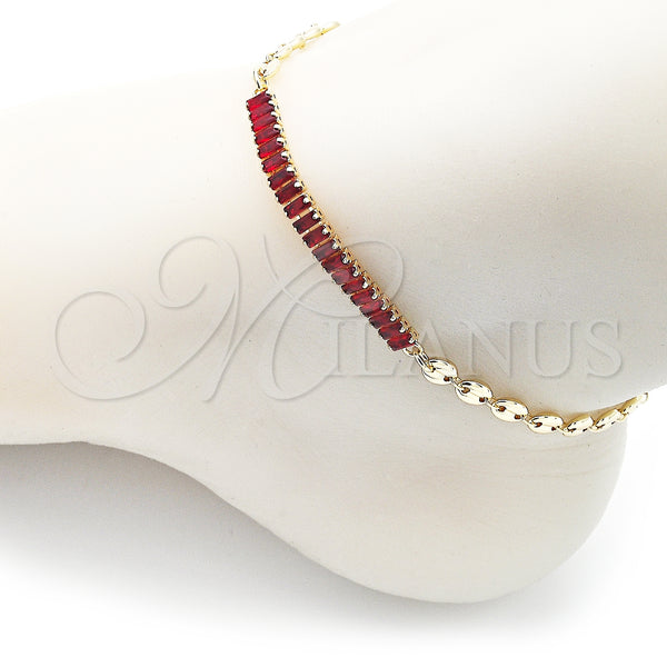 Gold Filled Anklet — Fancy Anklet Puff Mariner and Baguette Design with — alternate product view — SKU 152892 | Oro Laminado tobillera — elegante Anklet Puff Mariner and Baguette diseño with — SKU 152892
