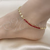 Oro Laminado Fancy Anklet, Gold Filled Style Puff Mariner and Baguette Design, with Garnet Cubic Zirconia, Polished, Golden Finish, 03.130.0013.2.10 (05 MM Thickness, 10 Inches Length)