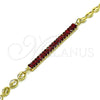 Oro Laminado Fancy Anklet, Gold Filled Style Puff Mariner and Baguette Design, with Garnet Cubic Zirconia, Polished, Golden Finish, 03.130.0013.2.10 (05 MM Thickness, 10 Inches Length)