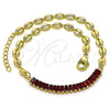 Oro Laminado Fancy Anklet, Gold Filled Style Puff Mariner and Baguette Design, with Garnet Cubic Zirconia, Polished, Golden Finish, 03.130.0013.2.10 (05 MM Thickness, 10 Inches Length)
