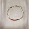 Oro Laminado Fancy Anklet, Gold Filled Style Puff Mariner and Baguette Design, with Garnet Cubic Zirconia, Polished, Golden Finish, 03.130.0013.2.10 (05 MM Thickness, 10 Inches Length)