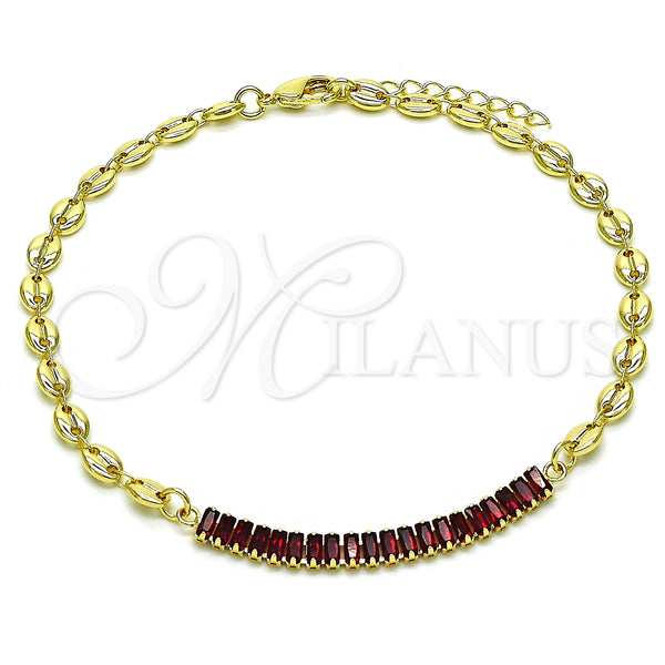 Gold Filled Anklet — Fancy Anklet Puff Mariner and Baguette Design with — main product view — SKU 152892 | Oro Laminado tobillera — elegante Anklet Puff Mariner and Baguette diseño with — SKU 152892