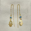 Oro Laminado Threader Earring, Gold Filled Style Greek Key and Hand of God Design, Polished, Golden Finish, 02.02.0529