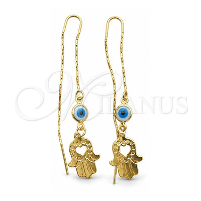 Oro Laminado Threader Earring, Gold Filled Style Greek Key and Hand of God Design, Polished, Golden Finish, 02.02.0529
