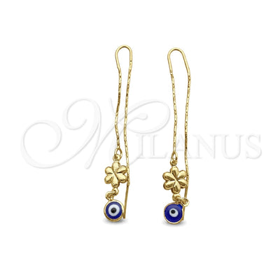 Oro Laminado Threader Earring, Gold Filled Style Evil Eye and Flower Design, Polished, Golden Finish, 02.02.0530 for wholesale, main product view