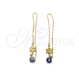 Oro Laminado Threader Earring, Gold Filled Style Evil Eye and Flower Design, Polished, Golden Finish, 02.02.0530