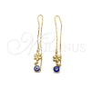 Oro Laminado Threader Earring, Gold Filled Style Evil Eye and Flower Design, Polished, Golden Finish, 02.02.0530