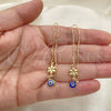 Oro Laminado Threader Earring, Gold Filled Style Evil Eye and Flower Design, Polished, Golden Finish, 02.02.0530