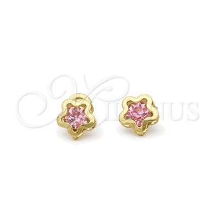 Oro Laminado Stud Earring, Gold Filled Style Star Design, with Light Rhodolite Cubic Zirconia, Polished, Golden Finish, 02.02.0533