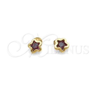 Oro Laminado Stud Earring, Gold Filled Style Star Design, with Amethyst Cubic Zirconia, Polished, Golden for wholesale, main product view