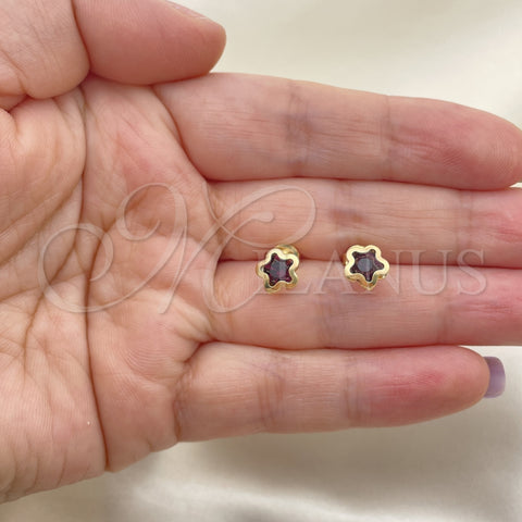 Oro Laminado Stud Earring, Gold Filled Style Star Design, with Amethyst Cubic Zirconia, Polished, Golden Finish, 02.02.0533.3