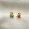 Oro Laminado Stud Earring, Gold Filled Style Star Design, with Dark Amethyst Cubic Zirconia, Polished, Golden Finish, 02.02.0533.4