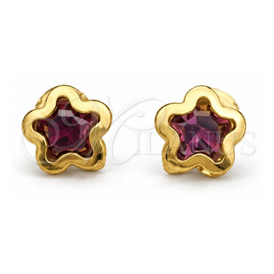 Oro Laminado Stud Earring, Gold Filled Style Star Design, with Dark Amethyst Cubic Zirconia, Polished, Golden Finish, 02.02.0533.4
