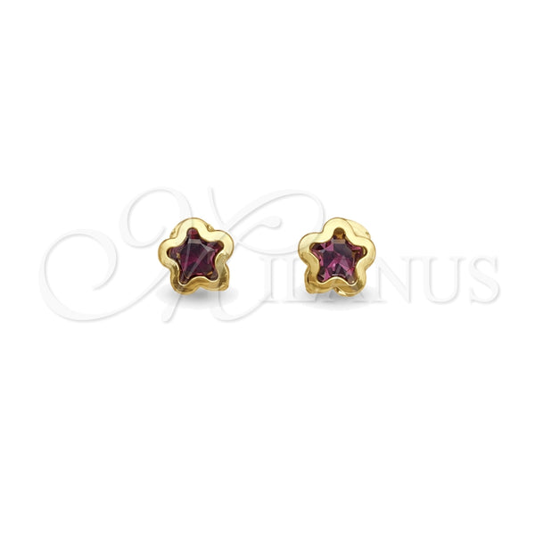 Oro Laminado Stud Earring, Gold Filled Style Star Design, with Dark Amethyst Cubic Zirconia, Polished, Golden Finish, 02.02.0533.4