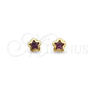Oro Laminado Stud Earring, Gold Filled Style Star Design, with Dark Amethyst Cubic Zirconia, Polished, Golden Finish, 02.02.0533.4
