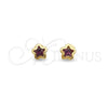 Oro Laminado Stud Earring, Gold Filled Style Star Design, with Dark Amethyst Cubic Zirconia, Polished, Golden Finish, 02.02.0533.4