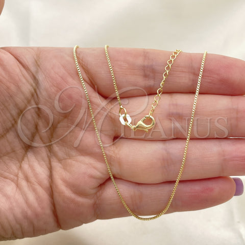 Oro Laminado Basic Necklace, Gold Filled Style Box Design, Polished, Golden Finish, 04.02.0021.18 (01 MM Thickness, 18 Inches Length)
