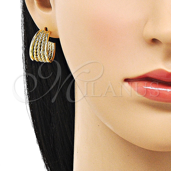 Gold Filled Hoop Earrings — Small Hoop Rope and Twist Design Polished 02. — alternate product view — SKU 152933 | Oro Laminado aretes de aro — Small Hoop Rope and Twist diseño pulido 02. — SKU 152933