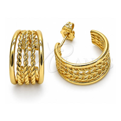 Oro Laminado Small Hoop, Gold Filled Style Rope and Twist Design, Polished, Golden Finish, 02.195.0178.20