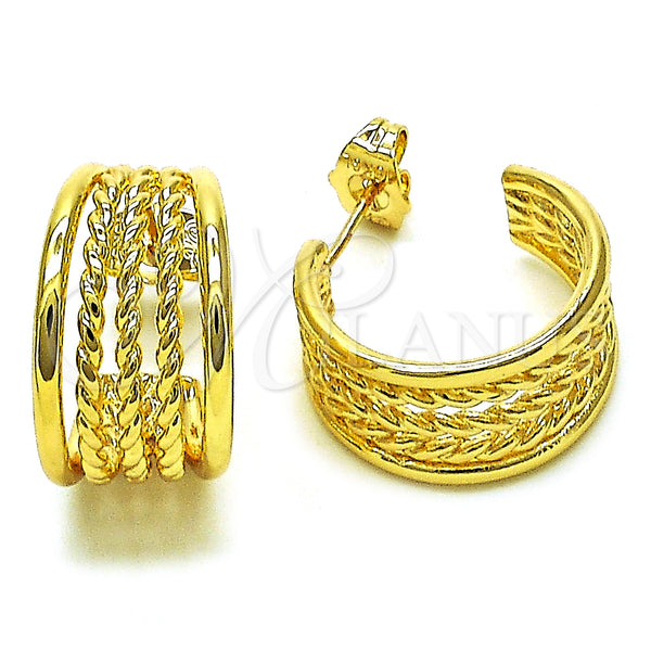 Gold Filled Hoop Earrings — Small Hoop Rope and Twist Design Polished 02. — main product view — SKU 152933 | Oro Laminado aretes de aro — Small Hoop Rope and Twist diseño pulido 02. — SKU 152933