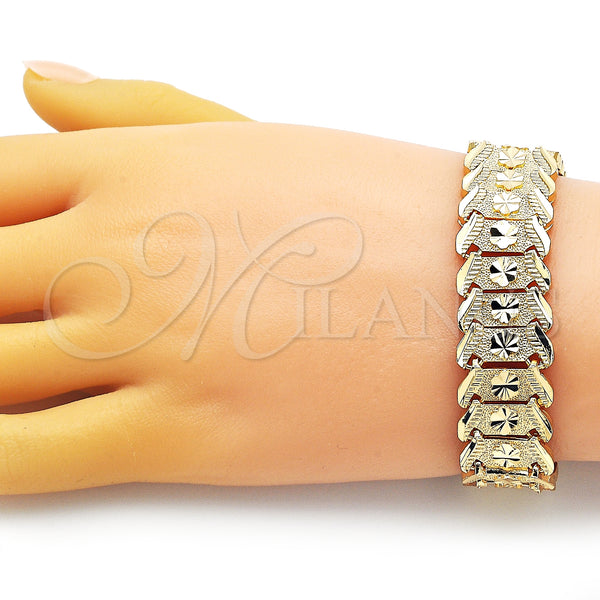 Gold Filled Bracelet — Solid Bracelet Flower Design Diamond Cutting 03. 17 — alternate product view — SKU 152939 | Oro Laminado brazalete — Solid Bracelet flor diseño Diamond Cutting 03. 17 — SKU 152939