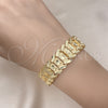 Oro Laminado Solid Bracelet, Gold Filled Style Flower Design, Diamond Cutting Finish, Golden Finish, 03.100.0072.08 (17 MM Thickness, 8 Inches Length)