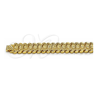 Oro Laminado Solid Bracelet, Gold Filled Style Flower Design, Diamond Cutting Finish, Golden Finish, 03.100.0072.08 (17 MM Thickness, 8 Inches Length)