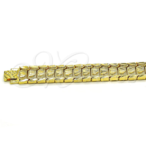Oro Laminado Solid Bracelet, Gold Filled Style Heart Design, Diamond Cutting Finish, Golden Finish, 03.100.0073.08 (16 MM Thickness, 8 Inches Length)
