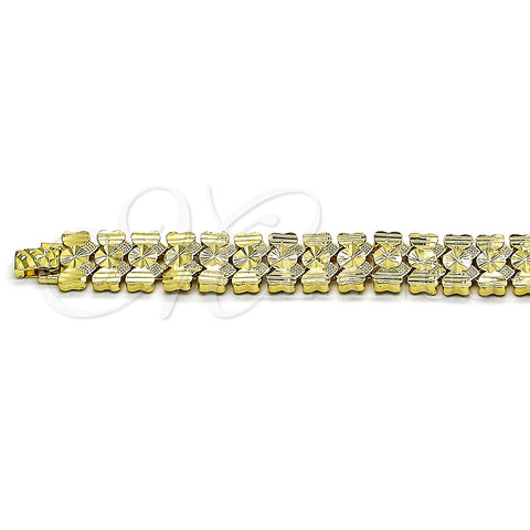 Oro Laminado Solid Bracelet, Gold Filled Style Heart Design, Polished, Golden Finish, 03.100.0074.08 (16 MM Thickness, 8 Inches Length)